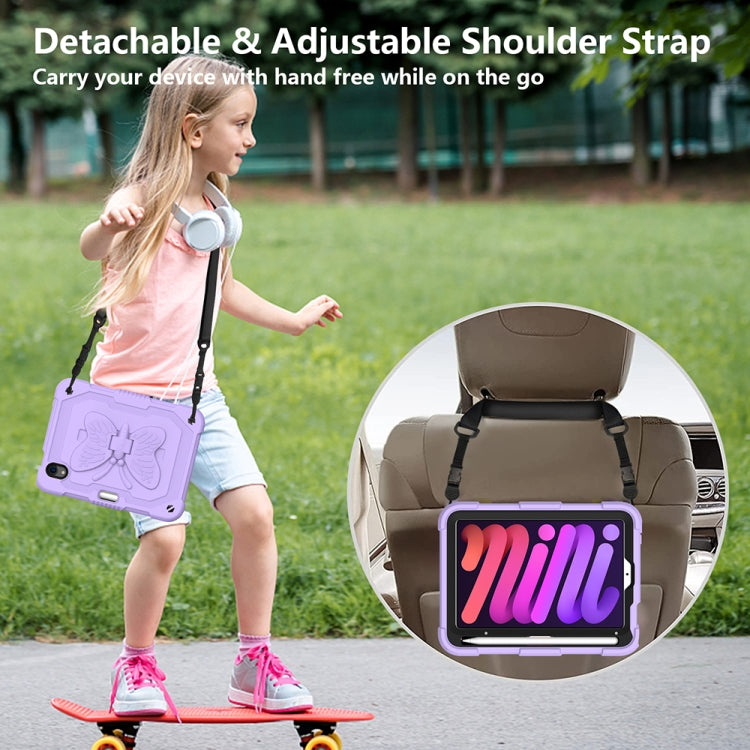 For iPad mini 6 Pure Color PC + Silicone Anti-drop Protective Tablet Case with Butterfly Shape Holder & Pen Slot