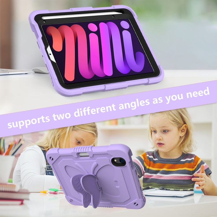 For iPad mini 6 Pure Color PC + Silicone Anti-drop Protective Tablet Case with Butterfly Shape Holder & Pen Slot