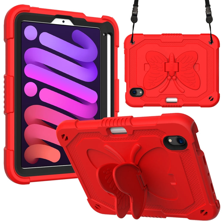 For iPad mini 6 Pure Color PC + Silicone Anti-drop Protective Tablet Case with Butterfly Shape Holder & Pen Slot