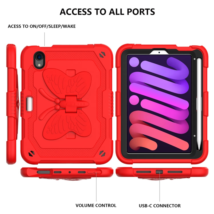 For iPad mini 6 Pure Color PC + Silicone Anti-drop Protective Tablet Case with Butterfly Shape Holder & Pen Slot