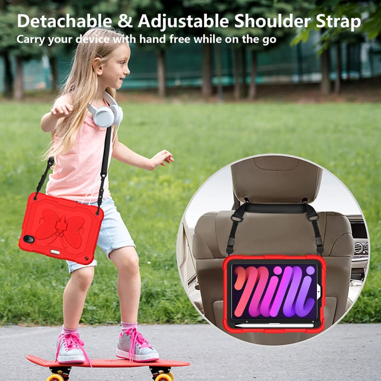 For iPad mini 6 Pure Color PC + Silicone Anti-drop Protective Tablet Case with Butterfly Shape Holder & Pen Slot