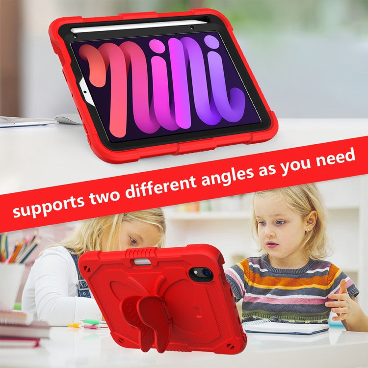 For iPad mini 6 Pure Color PC + Silicone Anti-drop Protective Tablet Case with Butterfly Shape Holder & Pen Slot