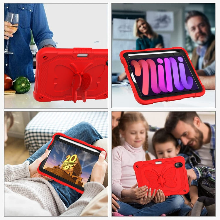 For iPad mini 6 Pure Color PC + Silicone Anti-drop Protective Tablet Case with Butterfly Shape Holder & Pen Slot