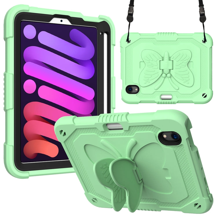 For iPad mini 6 Pure Color PC + Silicone Anti-drop Protective Tablet Case with Butterfly Shape Holder & Pen Slot
