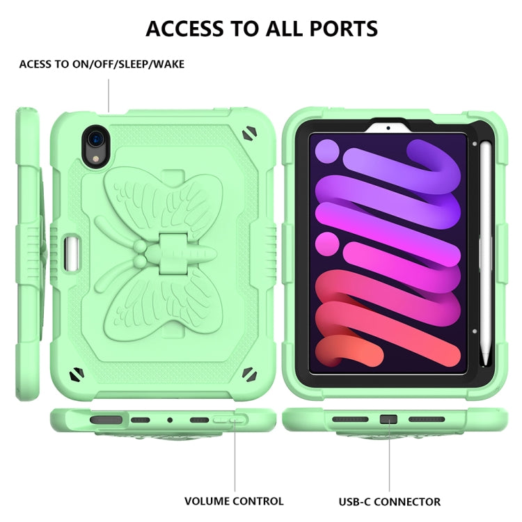 For iPad mini 6 Pure Color PC + Silicone Anti-drop Protective Tablet Case with Butterfly Shape Holder & Pen Slot