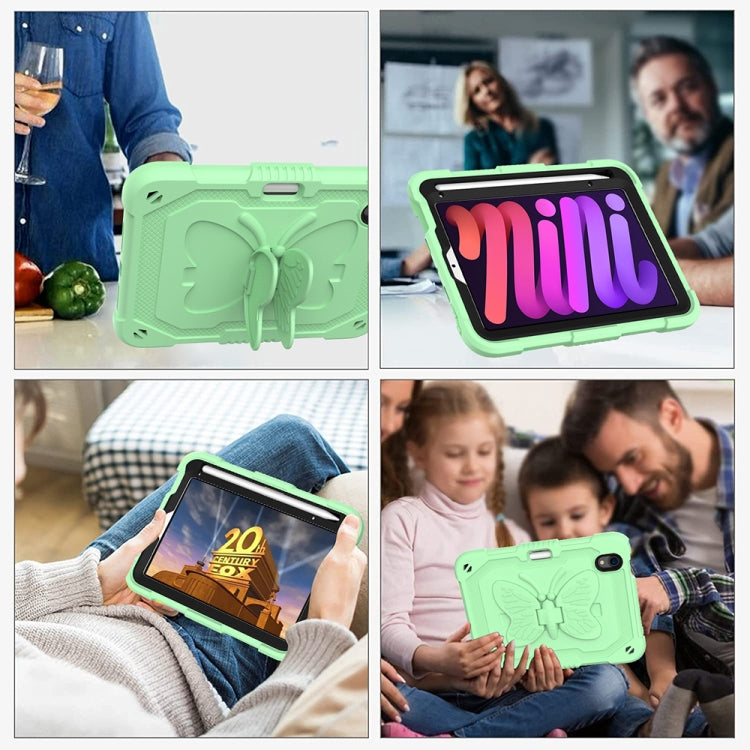 For iPad mini 6 Pure Color PC + Silicone Anti-drop Protective Tablet Case with Butterfly Shape Holder & Pen Slot