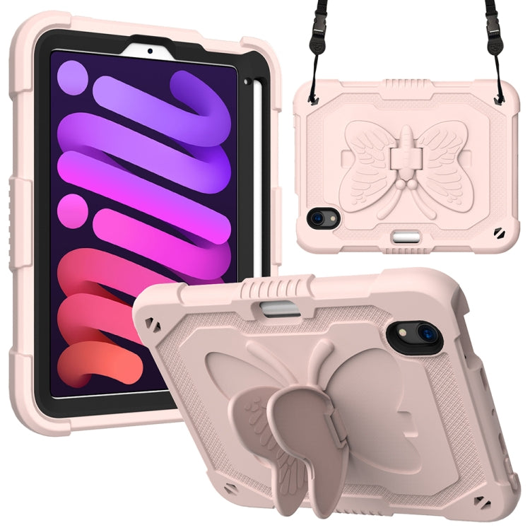 For iPad mini 6 Pure Color PC + Silicone Anti-drop Protective Tablet Case with Butterfly Shape Holder & Pen Slot