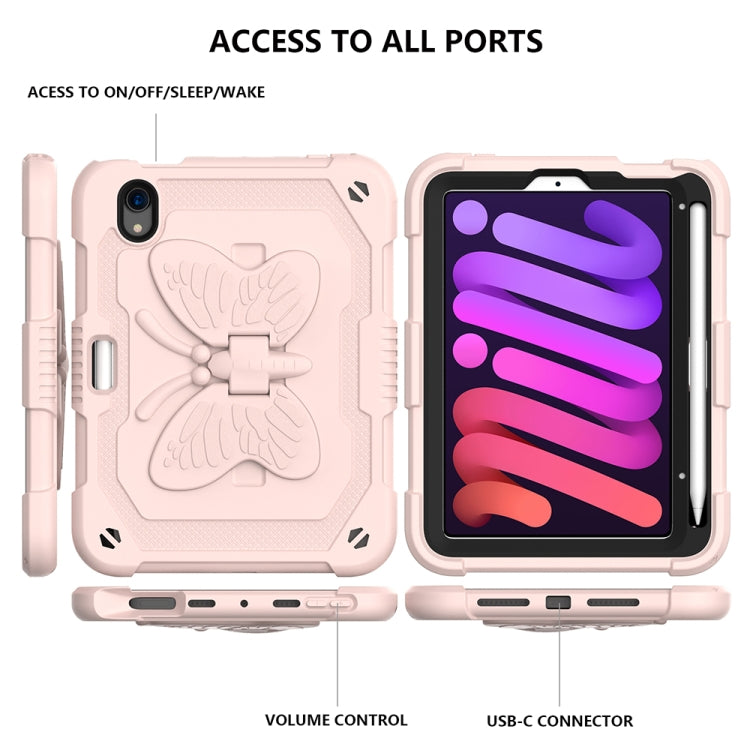 For iPad mini 6 Pure Color PC + Silicone Anti-drop Protective Tablet Case with Butterfly Shape Holder & Pen Slot