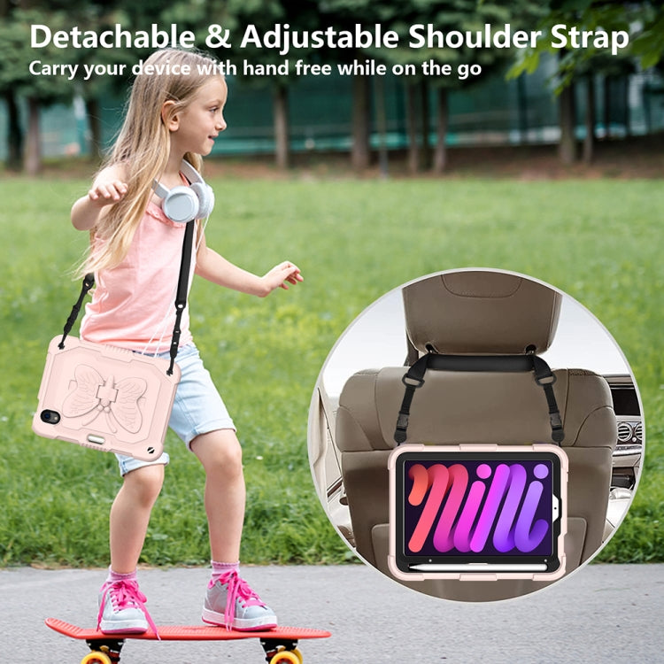 For iPad mini 6 Pure Color PC + Silicone Anti-drop Protective Tablet Case with Butterfly Shape Holder & Pen Slot