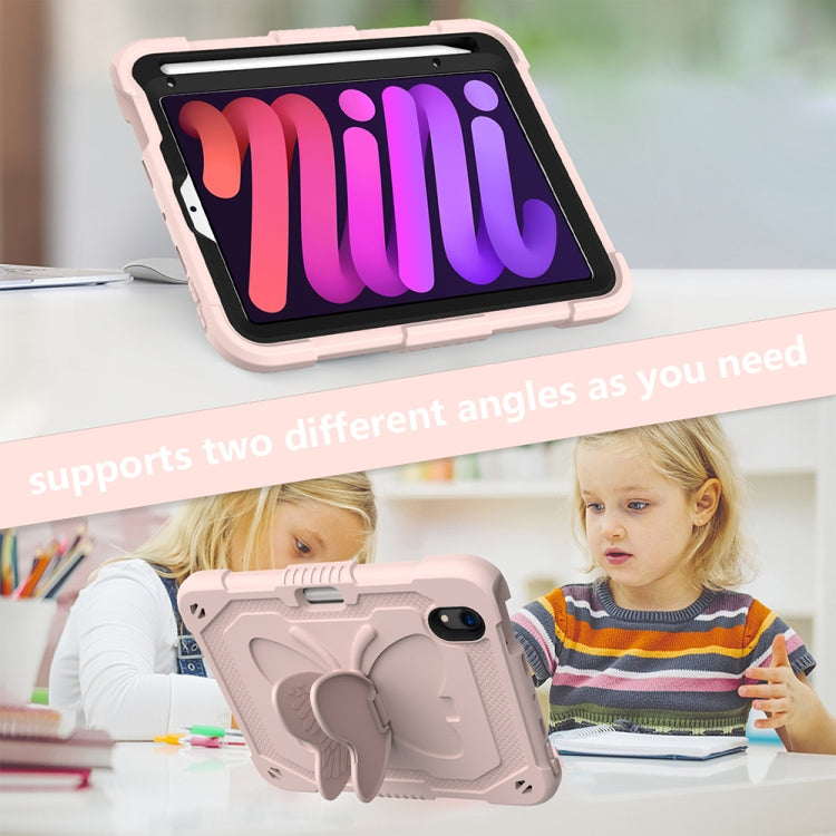For iPad mini 6 Pure Color PC + Silicone Anti-drop Protective Tablet Case with Butterfly Shape Holder & Pen Slot