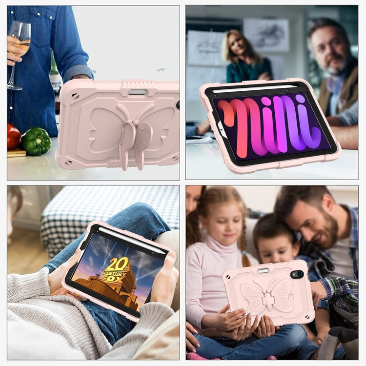 For iPad mini 6 Pure Color PC + Silicone Anti-drop Protective Tablet Case with Butterfly Shape Holder & Pen Slot