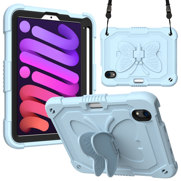 For iPad mini 6 Pure Color PC + Silicone Anti-drop Protective Tablet Case with Butterfly Shape Holder & Pen Slot