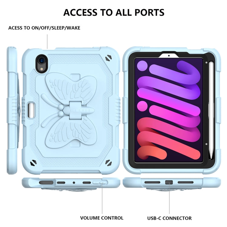 For iPad mini 6 Pure Color PC + Silicone Anti-drop Protective Tablet Case with Butterfly Shape Holder & Pen Slot