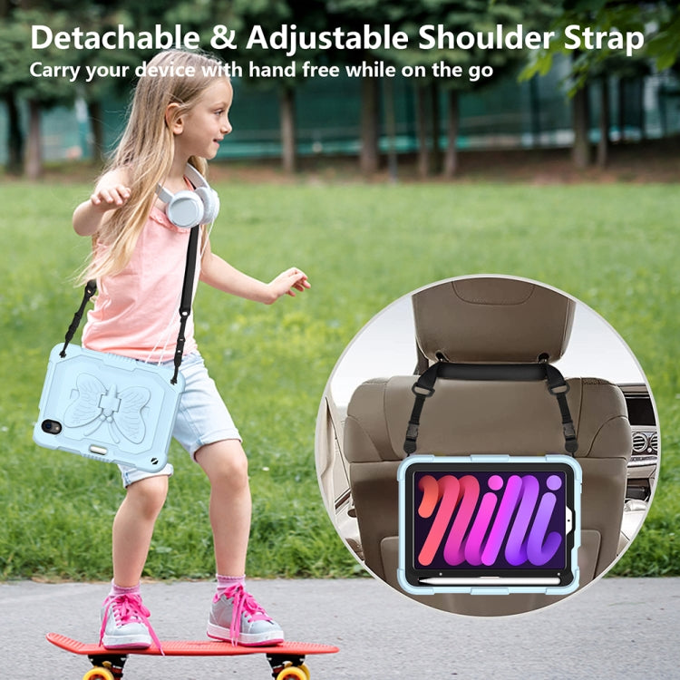 For iPad mini 6 Pure Color PC + Silicone Anti-drop Protective Tablet Case with Butterfly Shape Holder & Pen Slot