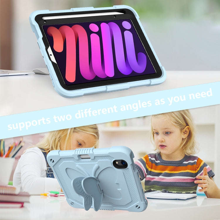 For iPad mini 6 Pure Color PC + Silicone Anti-drop Protective Tablet Case with Butterfly Shape Holder & Pen Slot