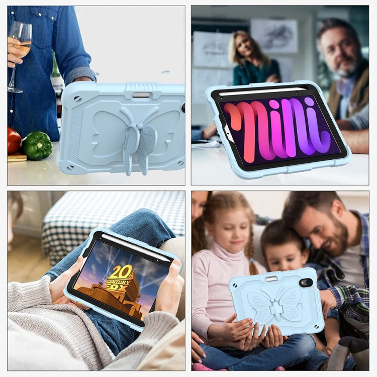 For iPad mini 6 Pure Color PC + Silicone Anti-drop Protective Tablet Case with Butterfly Shape Holder & Pen Slot