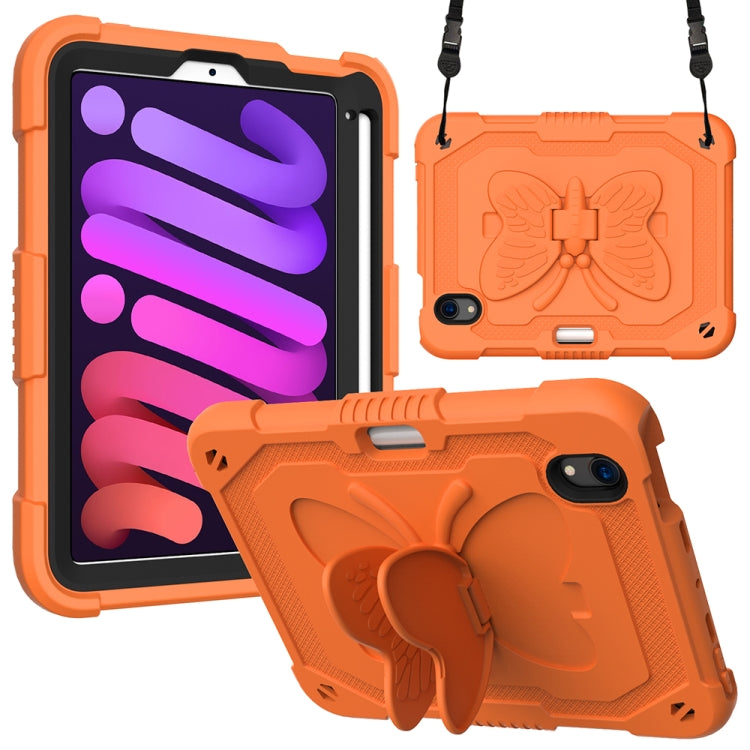 For iPad mini 6 Pure Color PC + Silicone Anti-drop Protective Tablet Case with Butterfly Shape Holder & Pen Slot