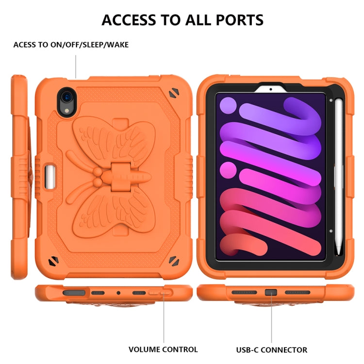 For iPad mini 6 Pure Color PC + Silicone Anti-drop Protective Tablet Case with Butterfly Shape Holder & Pen Slot