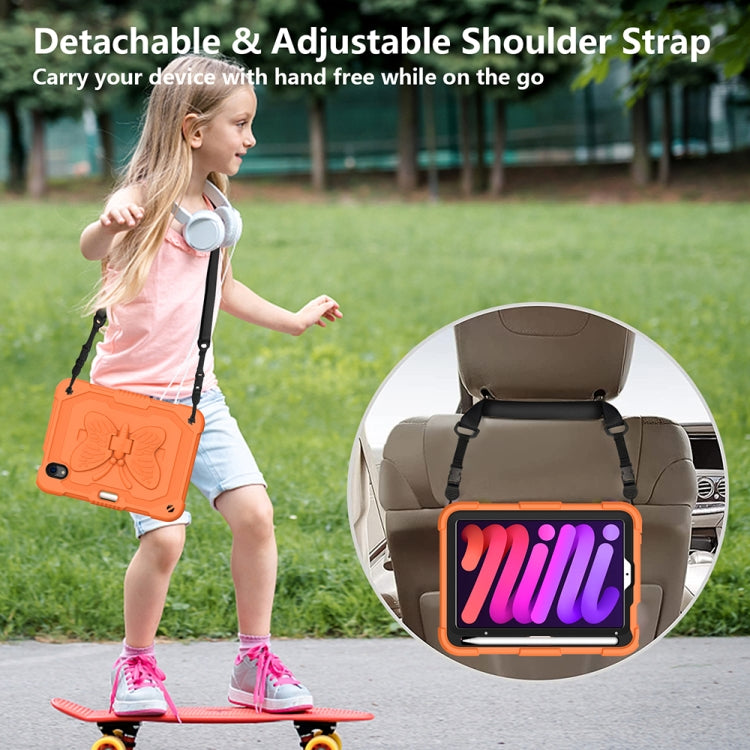For iPad mini 6 Pure Color PC + Silicone Anti-drop Protective Tablet Case with Butterfly Shape Holder & Pen Slot