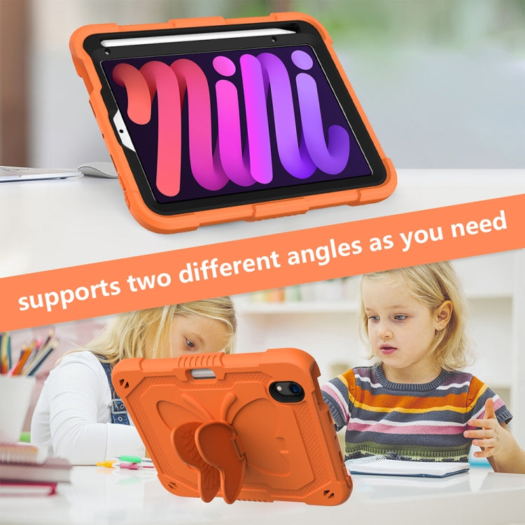 For iPad mini 6 Pure Color PC + Silicone Anti-drop Protective Tablet Case with Butterfly Shape Holder & Pen Slot
