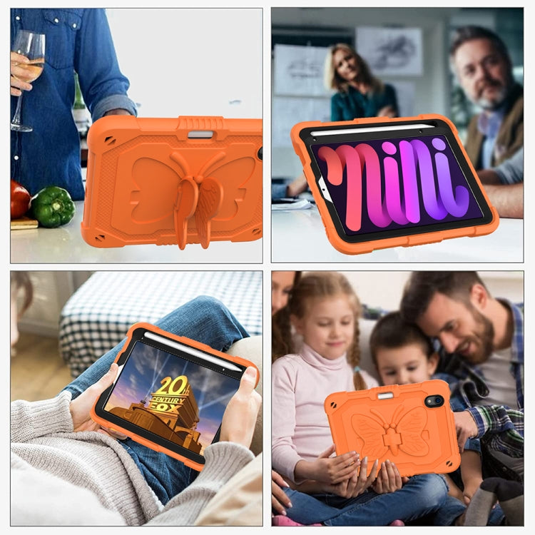 For iPad mini 6 Pure Color PC + Silicone Anti-drop Protective Tablet Case with Butterfly Shape Holder & Pen Slot
