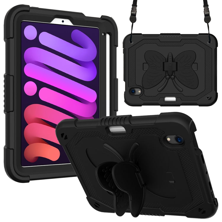 For iPad mini 6 Pure Color PC + Silicone Anti-drop Protective Tablet Case with Butterfly Shape Holder & Pen Slot