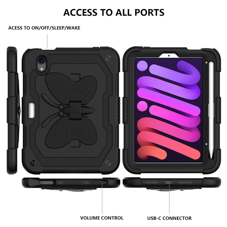 For iPad mini 6 Pure Color PC + Silicone Anti-drop Protective Tablet Case with Butterfly Shape Holder & Pen Slot