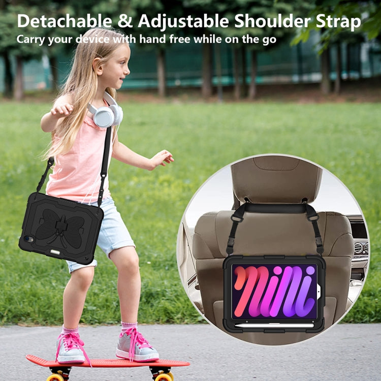 For iPad mini 6 Pure Color PC + Silicone Anti-drop Protective Tablet Case with Butterfly Shape Holder & Pen Slot