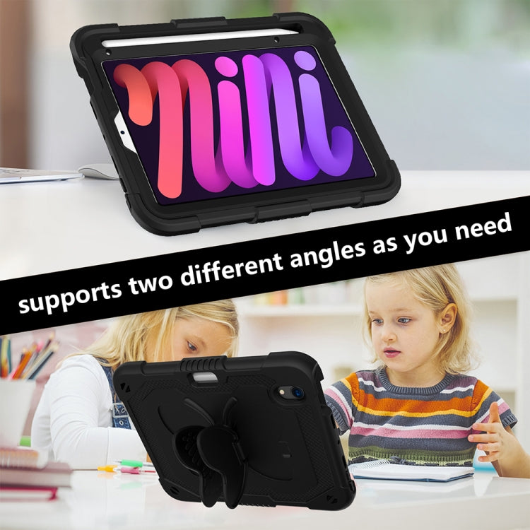 For iPad mini 6 Pure Color PC + Silicone Anti-drop Protective Tablet Case with Butterfly Shape Holder & Pen Slot