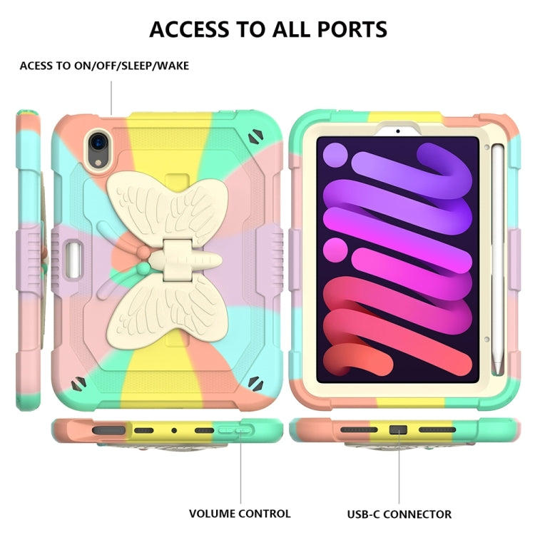 For iPad mini 6 Beige PC + Silicone Anti-drop Protective Tablet Case with Butterfly Shape Holder & Pen Slot