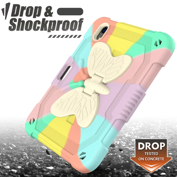 For iPad mini 6 Beige PC + Silicone Anti-drop Protective Tablet Case with Butterfly Shape Holder & Pen Slot