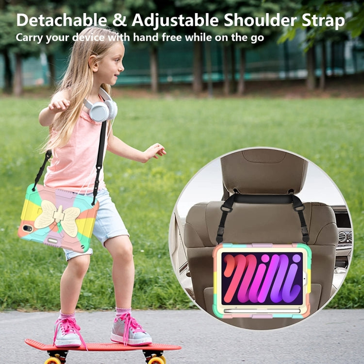 For iPad mini 6 Beige PC + Silicone Anti-drop Protective Tablet Case with Butterfly Shape Holder & Pen Slot