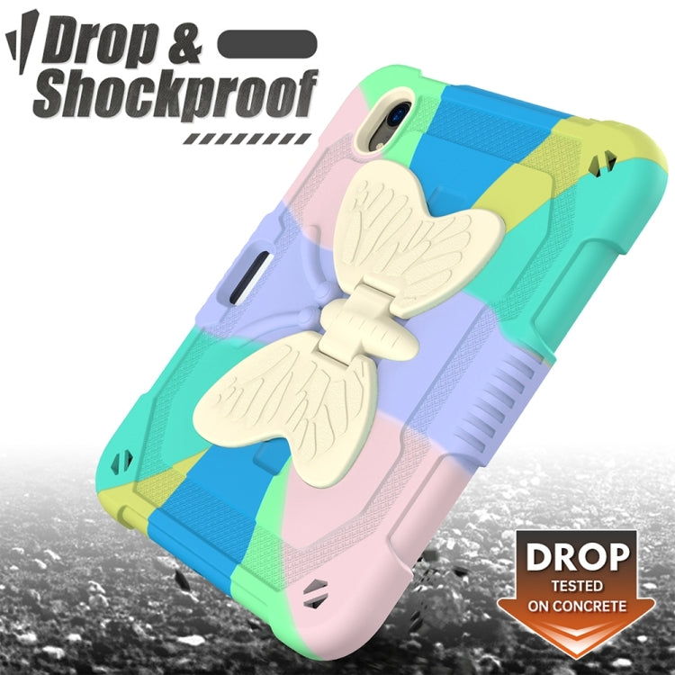 For iPad mini 6 Beige PC + Silicone Anti-drop Protective Tablet Case with Butterfly Shape Holder & Pen Slot