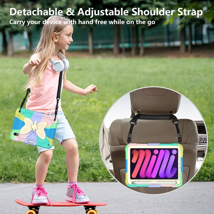 For iPad mini 6 Beige PC + Silicone Anti-drop Protective Tablet Case with Butterfly Shape Holder & Pen Slot