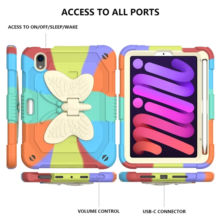 For iPad mini 6 Beige PC + Silicone Anti-drop Protective Tablet Case with Butterfly Shape Holder & Pen Slot