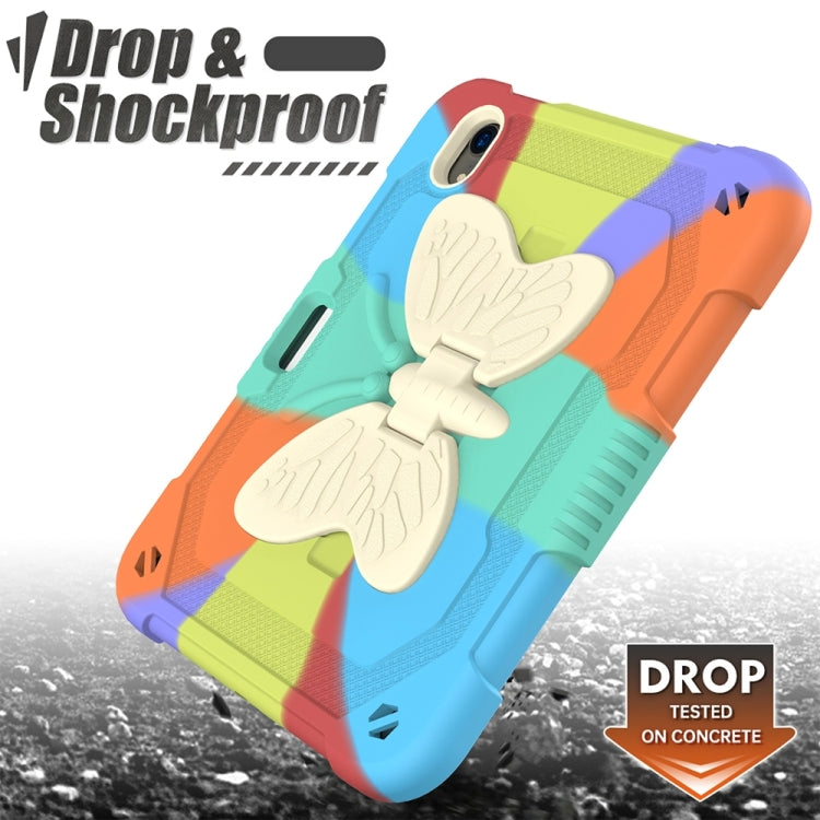 For iPad mini 6 Beige PC + Silicone Anti-drop Protective Tablet Case with Butterfly Shape Holder & Pen Slot