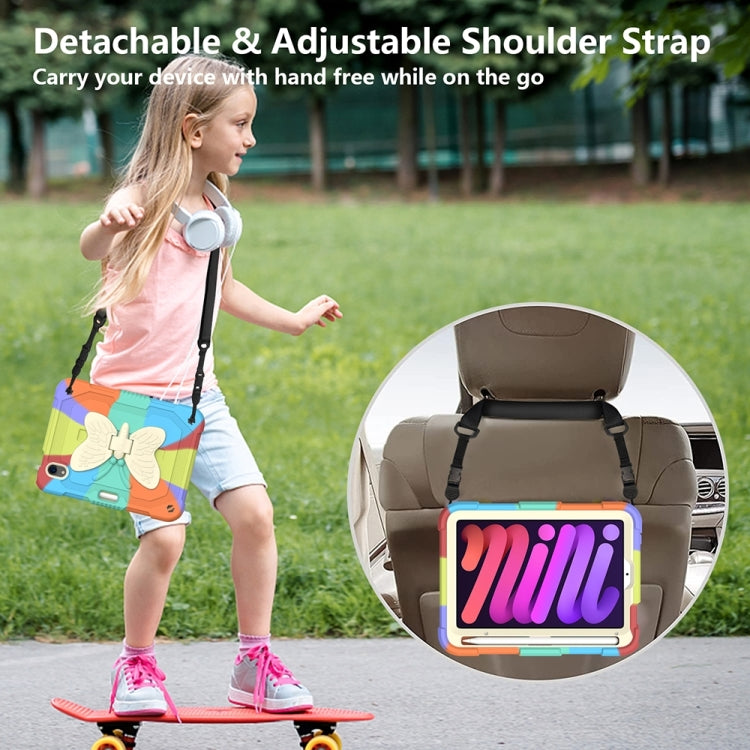 For iPad mini 6 Beige PC + Silicone Anti-drop Protective Tablet Case with Butterfly Shape Holder & Pen Slot