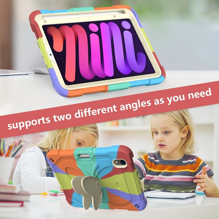 For iPad mini 6 Beige PC + Silicone Anti-drop Protective Tablet Case with Butterfly Shape Holder & Pen Slot