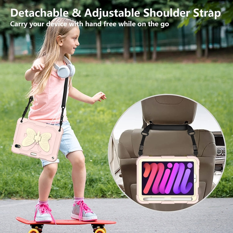 For iPad mini 6 Beige PC + Silicone Anti-drop Protective Tablet Case with Butterfly Shape Holder & Pen Slot