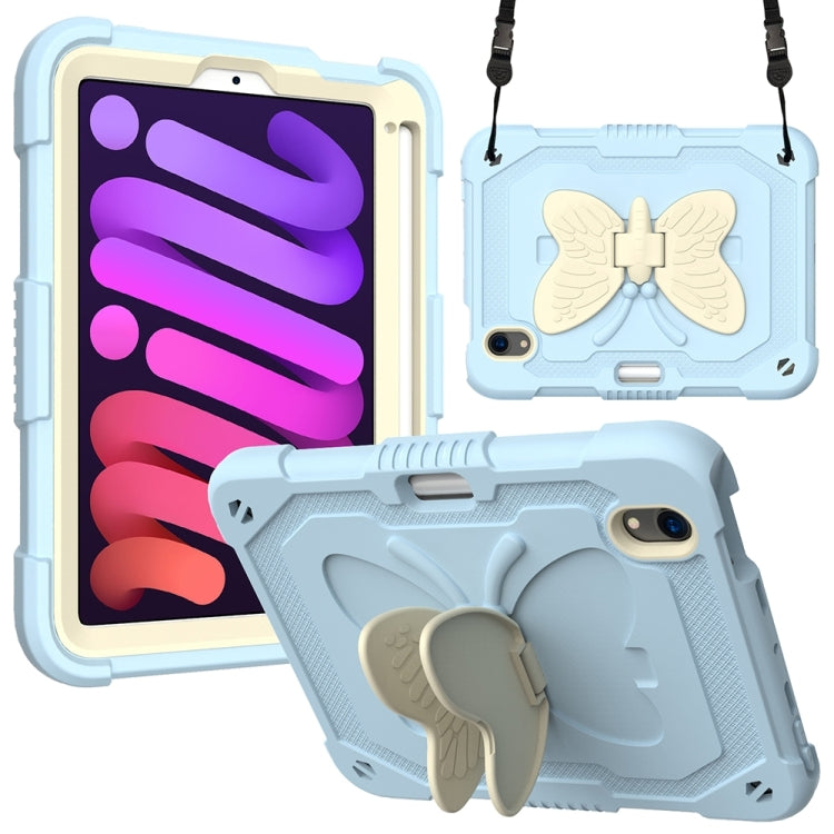 For iPad mini 6 Beige PC + Silicone Anti-drop Protective Tablet Case with Butterfly Shape Holder & Pen Slot