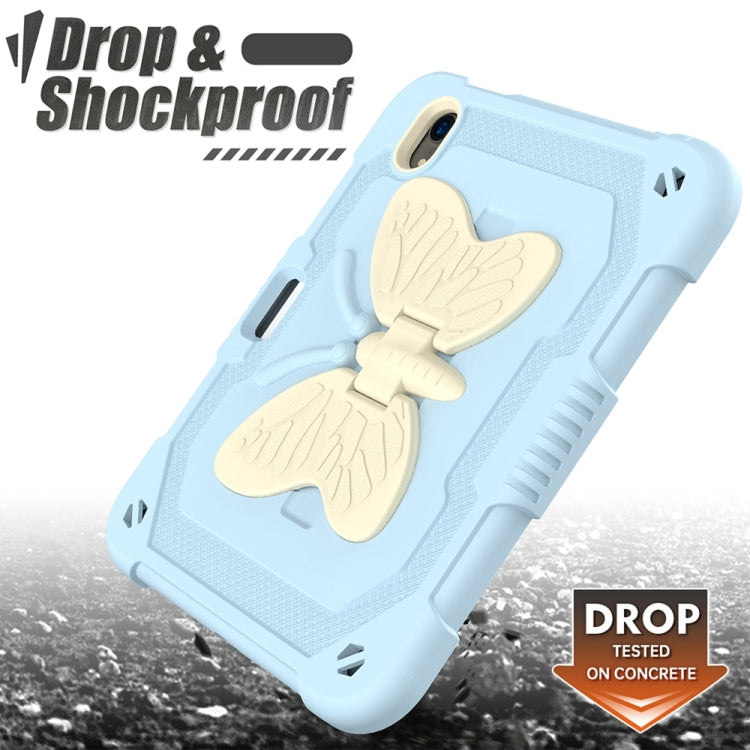 For iPad mini 6 Beige PC + Silicone Anti-drop Protective Tablet Case with Butterfly Shape Holder & Pen Slot