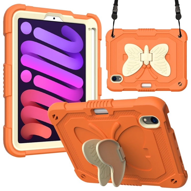 For iPad mini 6 Beige PC + Silicone Anti-drop Protective Tablet Case with Butterfly Shape Holder & Pen Slot