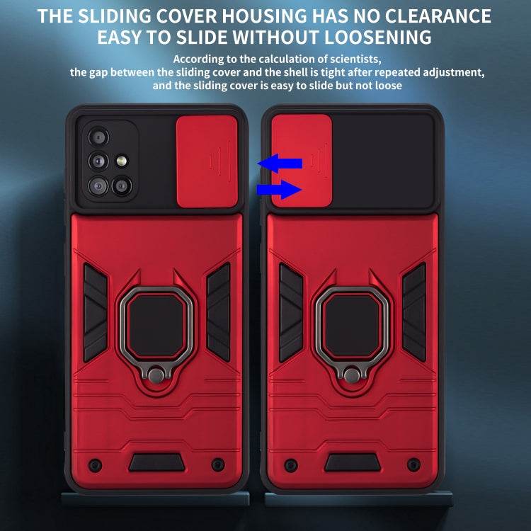 For Samsung Galaxy A03s Warrior Armor Sliding Camera Cover Design TPU + PC Shockproof Case with Ring Holder