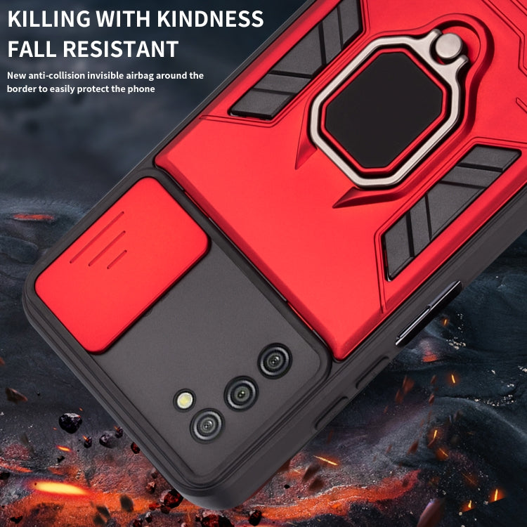 For Samsung Galaxy A03s Warrior Armor Sliding Camera Cover Design TPU + PC Shockproof Case with Ring Holder
