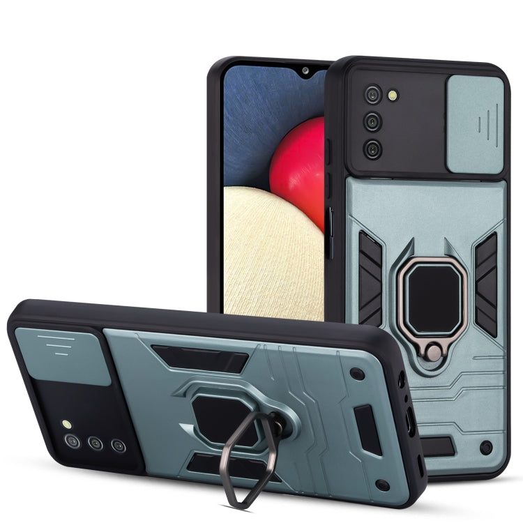 For Samsung Galaxy A03s Warrior Armor Sliding Camera Cover Design TPU + PC Shockproof Case with Ring Holder