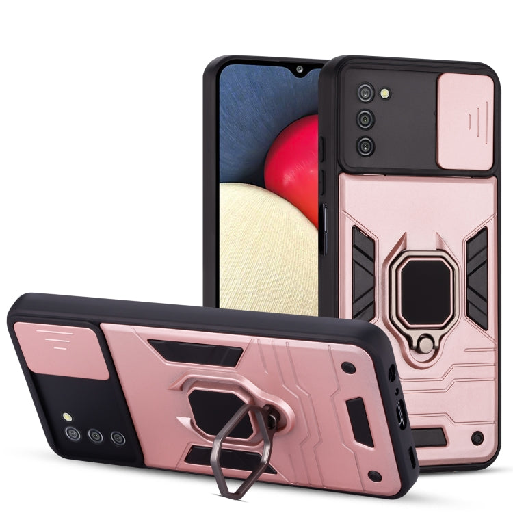 For Samsung Galaxy A03s Warrior Armor Sliding Camera Cover Design TPU + PC Shockproof Case with Ring Holder