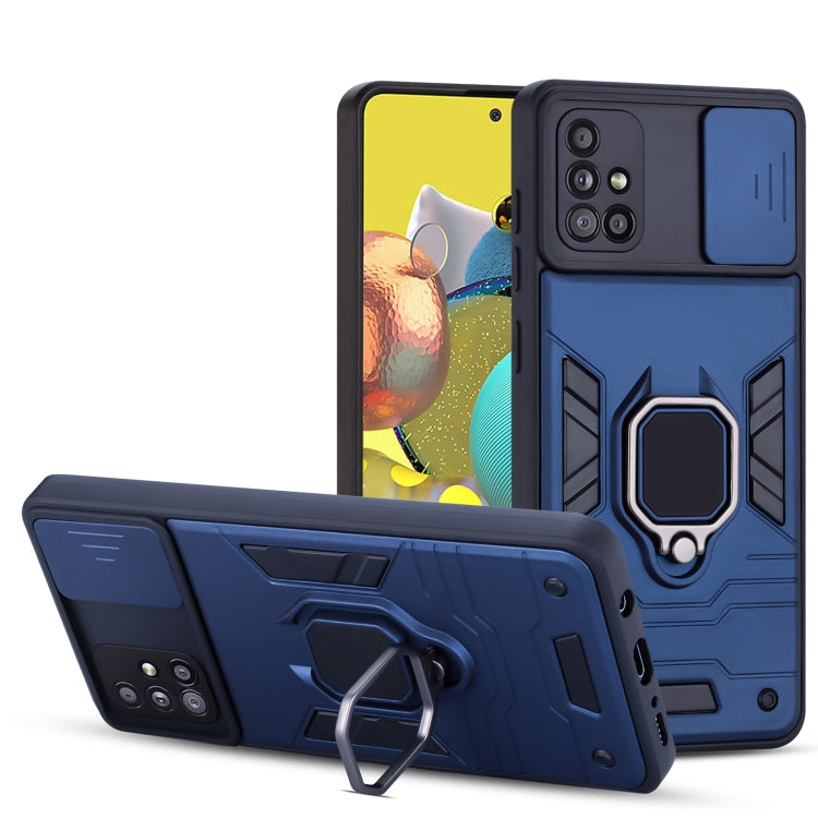 For Samsung Galaxy A71 Warrior Armor Sliding Camera Cover Design TPU + PC Shockproof Case with Ring Holder