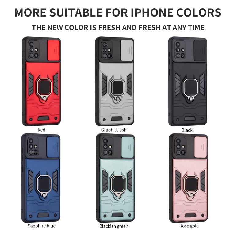 For Samsung Galaxy A71 Warrior Armor Sliding Camera Cover Design TPU + PC Shockproof Case with Ring Holder