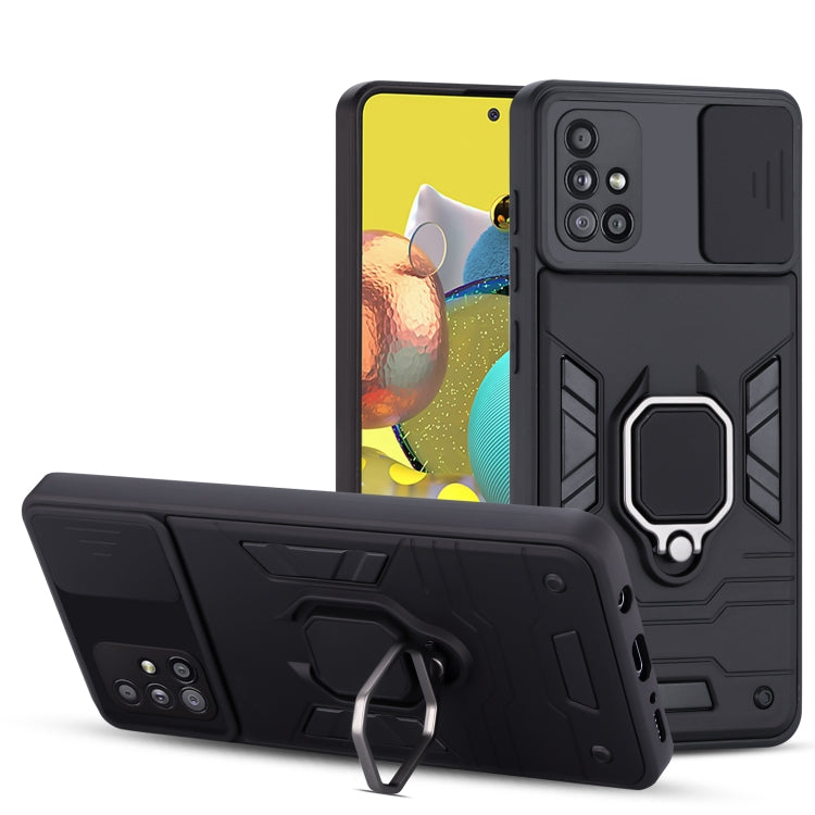 For Samsung Galaxy A71 Warrior Armor Sliding Camera Cover Design TPU + PC Shockproof Case with Ring Holder