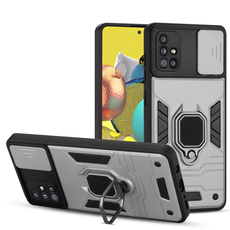 For Samsung Galaxy A71 Warrior Armor Sliding Camera Cover Design TPU + PC Shockproof Case with Ring Holder
